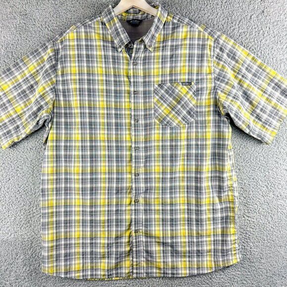 Eddie Bauer Shirt Mens TXL Tall Yellow Gray Plaid Fishing Outdoor Casual Camping - Picture 1 of 12
